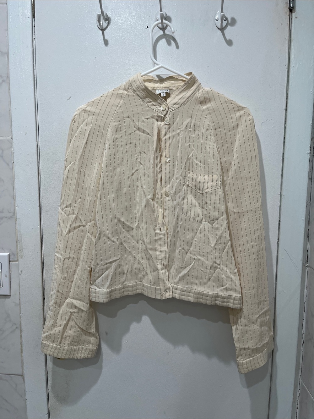 Armani Collezioni Cream Pinstripe Button-Up Blouse